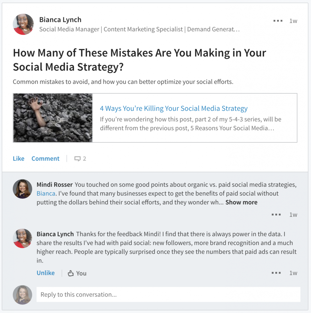Good LinkedIn Discussion - Mindi Rosser